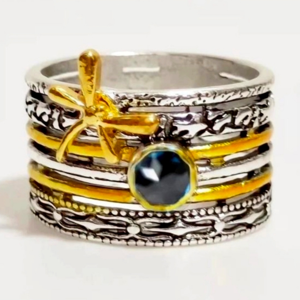 Vintage Montana Crystal Bohemian Dragonfly size 7 ring